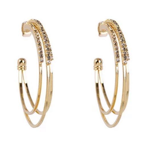 New 18k gold plated diamond hoop earrings - Picture 3 of 5